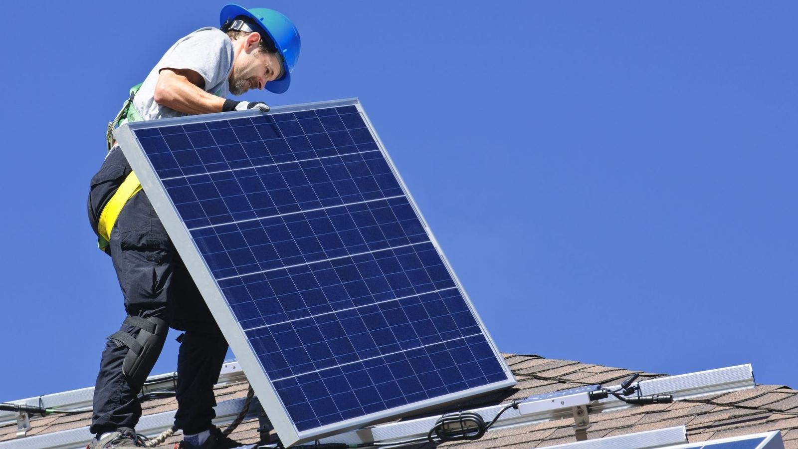 Solar panel inspection on a residential roof in Howell Township NJ